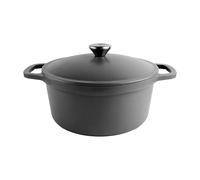 Commichef Casseruola leggera in ghisa 22 cm, 3 L, nera - Pentola con coperchio per cucinare e cuocere il pane, padella smaltata, pentola compatibile con piani cottura a induzione