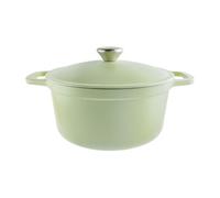 Commichef Casseruola leggera in ghisa 22 cm, 3 L, verde - Pentola con coperchio per cucinare e cuocere il pane, padella smaltata, pentola compatibile con piani cottura a induzione
