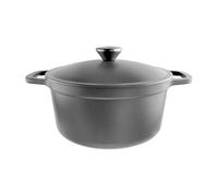Commichef Casseruola leggera in ghisa 26 cm, 4,5 L, nera - Pentola con coperchio per cucinare e cuocere il pane, padella smaltata, pentola compatibile con piani cottura a induzione
