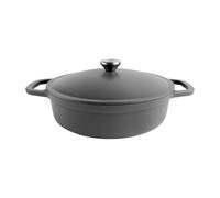 Commichef Casseruola leggera in ghisa 28 cm, 3 L, nera - Pentola con coperchio per cucinare e cuocere il pane, padella smaltata, pentola compatibile con piani cottura a induzione