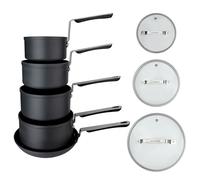 Commichef Set di Pentole da 5 Pezzi, in Alluminio Anodizzato, con Rivestimento Antiaderente, Comprendente Pentole da 14 cm, 16 cm, 18 cm e 20 cm con Coperchio e una Padella da 24 cm, Design Impilabile