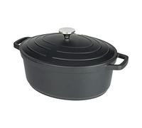 Commichef XO-632BK - Casseruola ovale in alluminio pressofuso, 32 cm, adatta per forno e tutti i tipi di piano cottura, perfetta per stufati e casseruole, colore nero