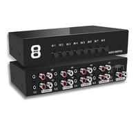Commutatore audio analogico stereo 8 in 1 con ingressi Aux da 3,5 mm e uscite RCA L/R.