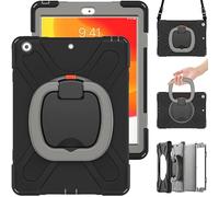 Commute Case per iPad mini6, custodia resistente agli urti per bambini con pellicola protettiva 3 in 1, paraurti antiurto con supporto ad anello a 360° (nero + grigio)