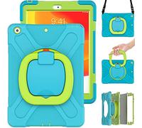 Commute Case per iPad Pro 9.7, custodia resistente agli urti per bambini con pellicola protettiva 3 in 1, paraurti antiurto con supporto ad anello a 360° (azzurro+verde)