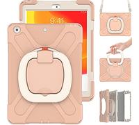 Commute - Custodia per iPad 9.7 2017/2018, resistente agli urti, con pellicola protettiva per display 3 in 1, paraurti antiurto con supporto ad anello a 360°, colore: rosa