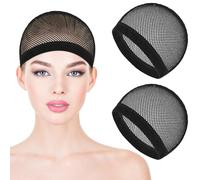 COMNICO 2 retine per parrucca, elasticizzate, in pizzo all'uncinetto, con estremità chiuse, retine per capelli per dormire, fodera per capelli (nero)