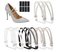 COMNICO 4 paia di cinturini per scarpe con tacco alto con strass, staccabili, anti-allentamento, 4 stili (oro rosa, nero, trasparente, argento), PLASTICA