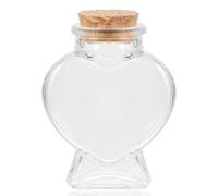 COMNICO Bottiglia di vetro con tappo in sughero, 1 bottiglia vuota in vetro a forma di cuore, bottiglia decorativa in vetro trasparente con coperchio in sughero, bottiglia per messaggi di auguri,