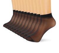 COMNICO Calze corte in seta, 10 paia, trasparenti, nere, moda in seta, in nylon, ultra sottili, alla caviglia, calze a rete trasparenti, per donne e ragazze, Nero, Taglia
