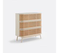 Comò 3 cassetti con intreccio in rattan, LAORA Bianco TU