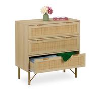Comò 3 Cassetti Rattan Cassettiera Camera Settimino Ingresso HLP: 80x 80 x 42 cm