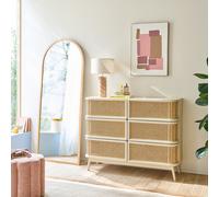 Comò a 6 cassetti con intreccio in rattan, LAORA Bianco TU