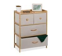 Relaxdays Cassettiera Camera da Letto, Comò 4 Cassetti in Tessuto, HLP: 73x57,5x30 cm, Struttura bambù, Naturale Beige