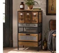 Comò cassettiera da farmacia HWC-Q77, con cassetti e portaetichette, stile industriale, legno e metallo, 85x46x35 cm