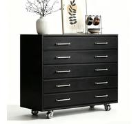 Comò Cassettiera In Legno con 5 Cassetti Settimino Camera da Letto Altezza 80/100 cm Credenza Armadio Portaoggetti Armadietto con Rotelle e Maniglie In Metallo per Camera e Soggiorno Black,100*40*87CM