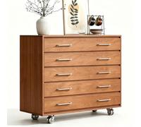 Comò Cassettiera In Legno con 5 Cassetti Settimino Camera da Letto Altezza 80/100 cm Credenza Armadio Portaoggetti Armadietto con Rotelle e Maniglie In Metallo per Camera e Soggiorno Brown,80*40*87CM