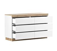 Comò con 6 cassetti camera da letto soggiorno armadio con funzione di immagazzinaggio, moderna credenza con pannello di copertura effetto legno, truciolato E1, spazio di archiviazione salvaspazio