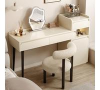 Comò da tavolo da trucco con specchio e lampada, 3 modalità di luminosità regolabili, sgabello e cassetti, organizer monopezzo per donne e ragazze