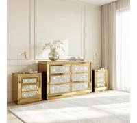 Comò e Comodini Moderni Specchiati oro con Cristalli Swarovski - Set 3 Pezzi di