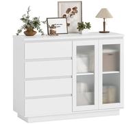 Comò HOMCOM per camera da letto, mobile contenitore con 4 cassetti e 2 ante in vetro temperato, ripiano regolabile, mobiletto da soggiorno, credenza
