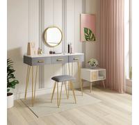 Comò moderno per ragazze/donne, tavolo da toeletta con sgabello, cassetti a specchio, tavolo cosmetico per camera da letto, tavolo da trucco rosa/grigio