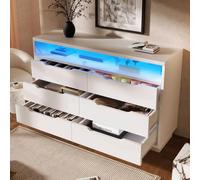 Comò per camera da letto a 6 cassetti con luci a LED, scomparti portaoggetti con struttura in marmo, moderno organizer per armadio in legno BIANCO