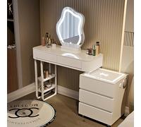 Comò per camera da letto, tavolo da toeletta con specchio e sgabello, set da toeletta con caricabatterie wireless e 5 cassetti, scrivania moderna da bambina (Ohne Hocker (bianco)