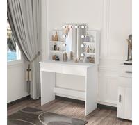 Comò Toeletta con Specchio LED 2 Cassetti 4 Ripiani portaoggetti 90x40x125 cm Tavolo da trucco per ragazze e donne Tavolo da trucco per camera da letto