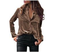 Comoda camicia soffice da donna alla moda a maniche lunghe tinta unita elegante camicia con tasca con bottoni camicia casual top per allenamento interno esterno maglietta termica regalo di Natale