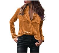 Comoda camicia soffice da donna alla moda a maniche lunghe tinta unita elegante camicia con tasca con bottoni camicia casual top per allenamento interno esterno maglietta termica regalo di Natale