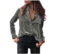 Comoda camicia soffice da donna alla moda a maniche lunghe tinta unita elegante camicia con tasca con bottoni camicia casual top per allenamento interno esterno maglietta termica regalo di Natale