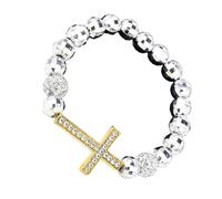 Comoda catena con perline religiose espandibili con finitura metallica ed elegante potenziale di stratificazione per adulti, braccialetto elastico regolabile, Misura unica, come descritto