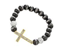 Comoda catena con perline religiose espandibili con finitura metallica ed elegante potenziale di stratificazione per adulti, braccialetto elastico regolabile, Misura unica, come descritto