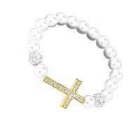 Comoda catena con perline religiose espandibili con finitura metallica ed elegante potenziale di stratificazione per adulti, braccialetto elastico regolabile, Misura unica, come descritto