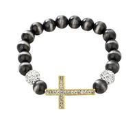 Comoda catena con perline religiose espandibili con finitura metallica ed elegante potenziale di stratificazione, per adulti, braccialetto elastico regolabile, Misura unica, come descritto