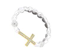 Comoda catena con perline religiose espandibili con finitura metallica ed elegante potenziale di stratificazione per adulti, braccialetto elastico regolabile, Misura unica, come descritto