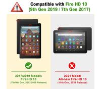 Comoda custodia con supporto per tablet Fire HD10 di settima e nona generazione, modelli 2017 e 2019, in ecopelle ultraleggera con rivestimento
