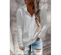 Comoda felpa con cappuccio con coulisse e cerniera, da donna, casual, venduta a maniche lunghe, con tasche, grigio, bianco, L