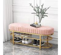 Comoda Panca da Ingresso in Velluto, Panca per Scarpe Moderna con Scarpiera in Oro a 2 Livelli (Colore: Rosa, Dimensioni: 60x32x43cm)