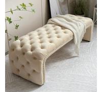 Comoda panca imbottita beige con angoli arrotondati, design trapuntato con bottoni, 120 cm, perfetta per camera da letto, soggiorno, ingresso e piede del letto.