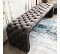Comoda panca imbottita con trapuntatura a bottoni, angoli arrotondati, 120 cm, colore grigio, per camera da letto, soggiorno, ingresso e armadio