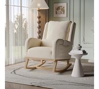 Comoda sedia a dondolo in legno con cuscino in lino per allattamento, per soggiorno e camera da letto, perfetta per l'allattamento al seno e il relax