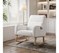 Comoda sedia a dondolo in legno con tessuto in velluto Teddy Glider per allattamento al seno sedia a dondolo solida per soggiorno, camera da letto, ufficio, accogliente ed elegante