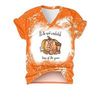 Comode magliette con stampa di Halloween da donna, scollo rotondo, a maniche corte, camicetta a tunica, Colore: arancione., M