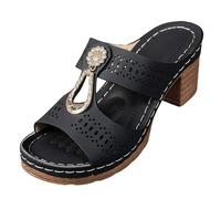 Comode pantofole da donna con tacco a blocco, eleganti sandali estivi con strass, sandali leggeri per il tempo libero con plantare morbido, eleganti sandali con plateau per tutti i giorni, scarpe