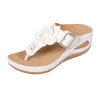 Comode scarpe estive da donna con tacco, sandali ortopedici con fiori, sandali con zeppa, sandali casual con supporto per l'arco del piede, sandali da spiaggia, bianco, 41 EU