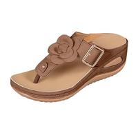 Comode scarpe estive da donna con tacco, sandali ortopedici con fiori, sandali con zeppa, sandali casual con supporto per l'arco del piede, sandali da spiaggia, cachi, 40.5 EU