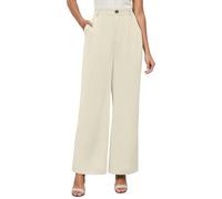 Comodi pantaloni per il tempo libero da donna a vita alta, gamba larga, compagno di tutti i giorni con tasche, ottima vestibilità per ogni stagione, beige., M