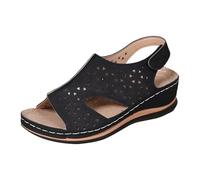 Comodi sandali con zeppa da donna, sandali larghi da donna, taglia 6, sandali eleganti traforati traspiranti scarpe da spiaggia retrò romane in pelle con chiusura a slingback, scarpe aperte sulla